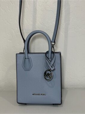 Michael Kors Mercer Extra-Small Pebbled Leather Crossbody Bag, Pale Blue